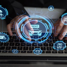 Digital car rental interface representing a car sharing application and mobility management.
