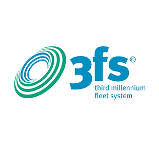Il logo di 3FS, una soluzione di Proge-Software per la gestione delle flotte di veicoli, presenta un simbolo a spirale nei toni del blu e del verde.